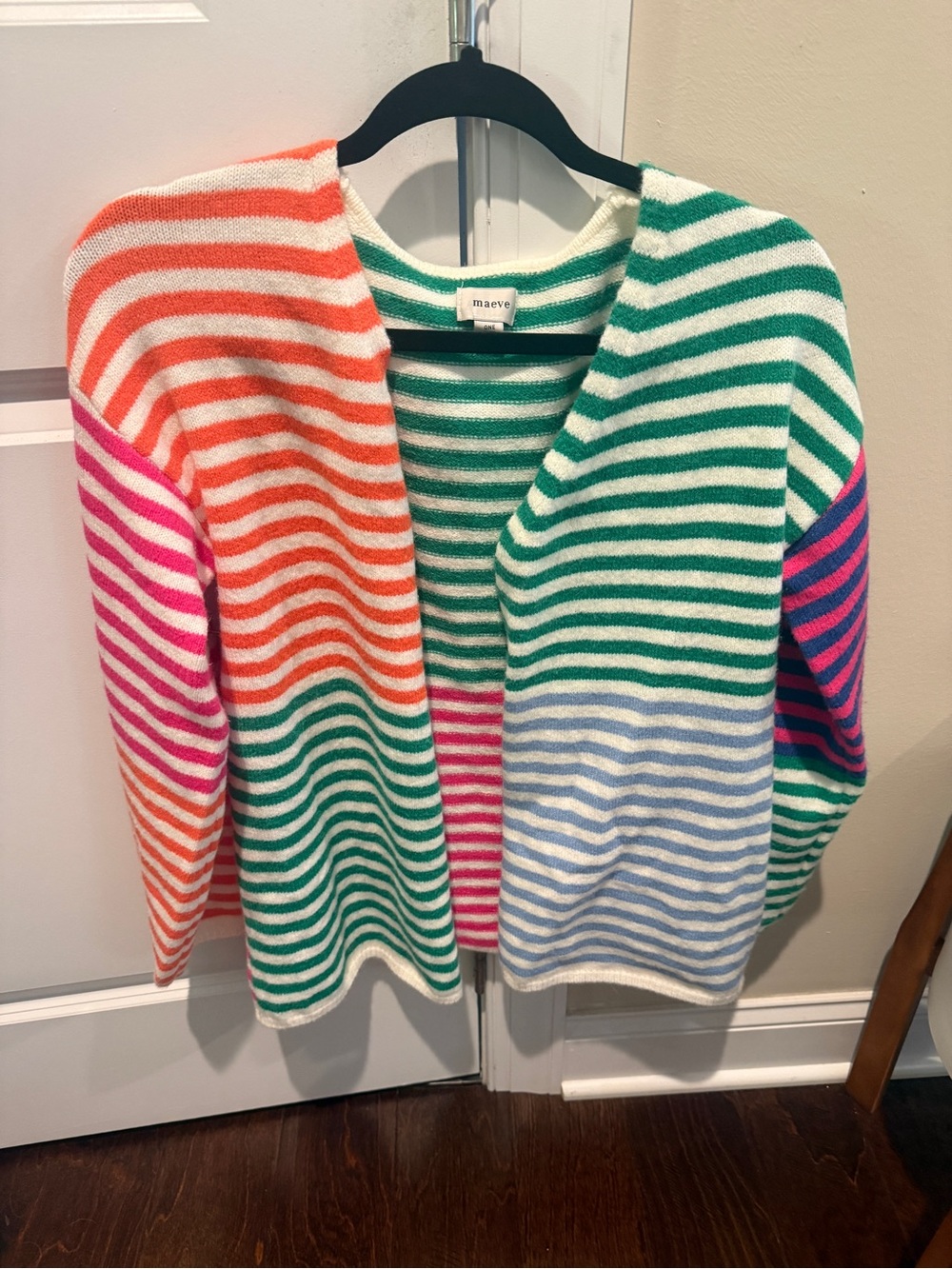 Maeve Anthropologie Striped Open Cardigan - Green, Orange, Pink, Blue